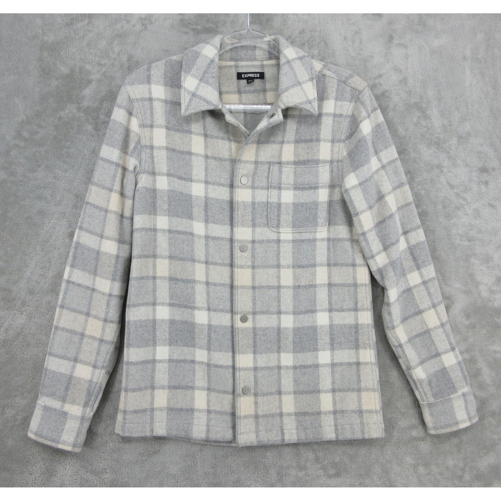 Express Shirt Womens Size XS Plaid Wool Blend Flannel Snap Shaket Preppy Boho